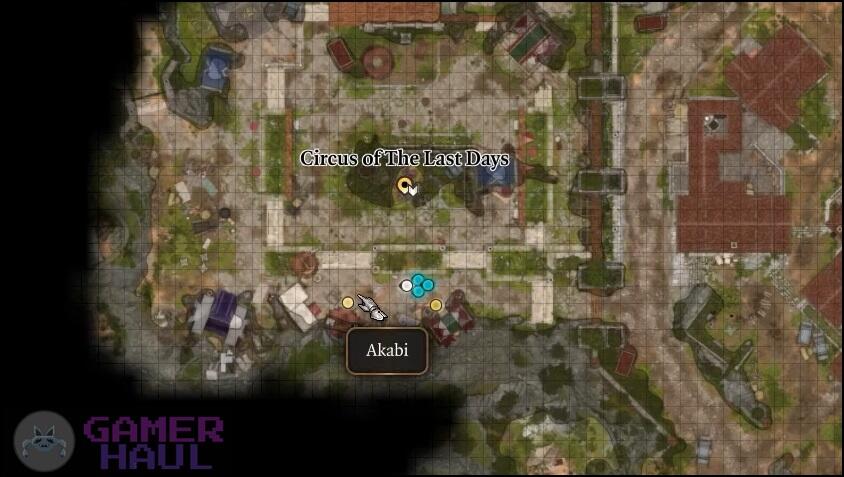 Akabi's Location in the Circus of the Last Days of Baldur's Gate 3 (BG3).