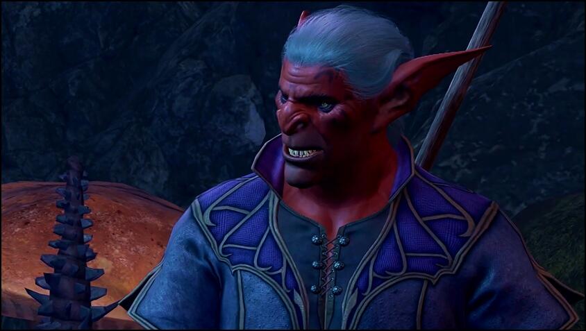 Close up image of Blurg, the hobgoblin merchant in Baldur's Gate 3 who sells the Boots of Genial Striding.