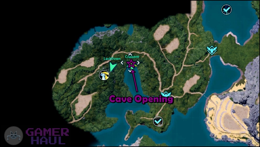 Broncherry Aqua's cave entrance marked in the Map of Palworld