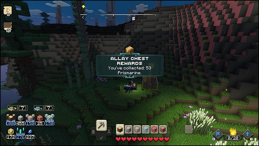 Allay Chest rewarding player with 53 Prismarine in Minecraft Legends