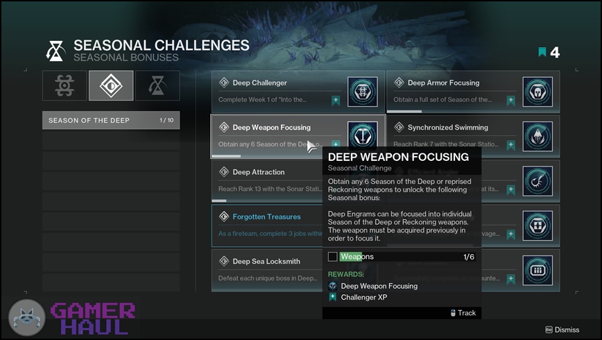 Deep Weapon Focusing Upgrade for Sonar Station in Destiny 2