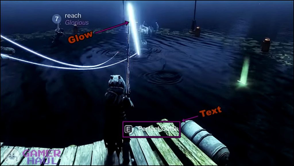 Perfect Catch prompt and glow while fishing in Destiny 2