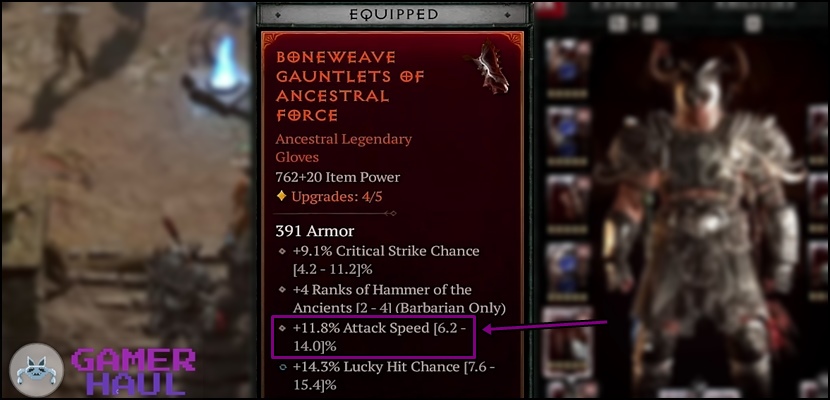 Barbarian Attack Speed Gloves Roll in Diablo 4 (D4)