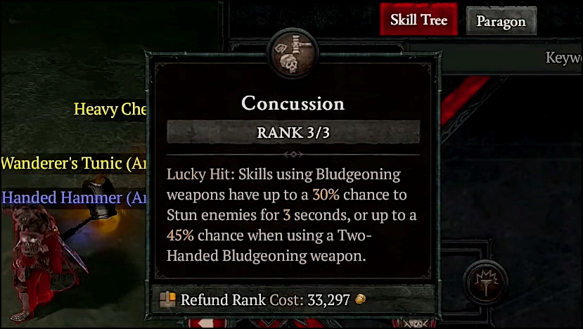 Barbarian's Lucky Hit Based "Concussion" Passive Skill in Diablo 4 (D4)